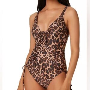 Bar III Beach Cheetah One Piece Lace Up Sides Size Small NWT